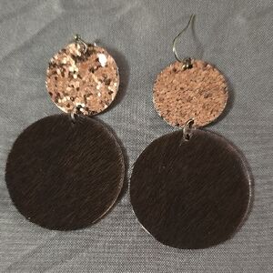 Modern Brown and Gold Cowhide Circular Earrings